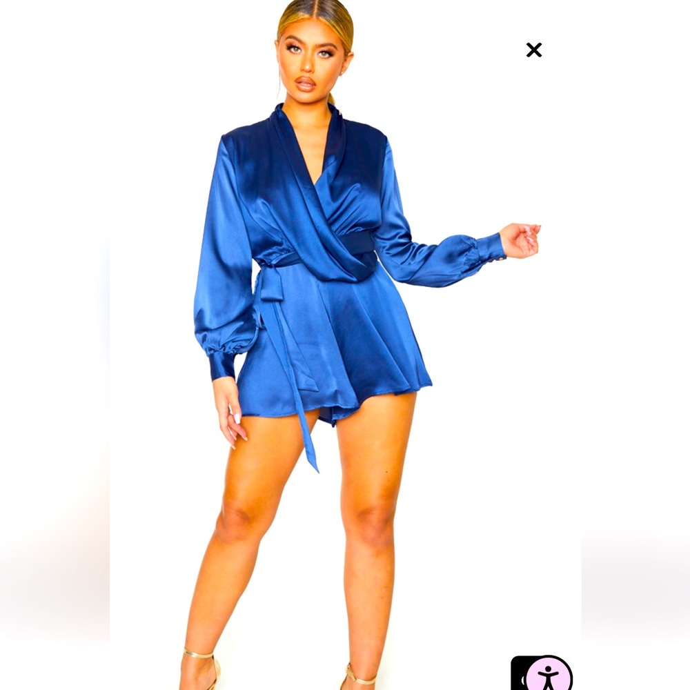 Orange Satin Drape Long Sleeve Romper size 6